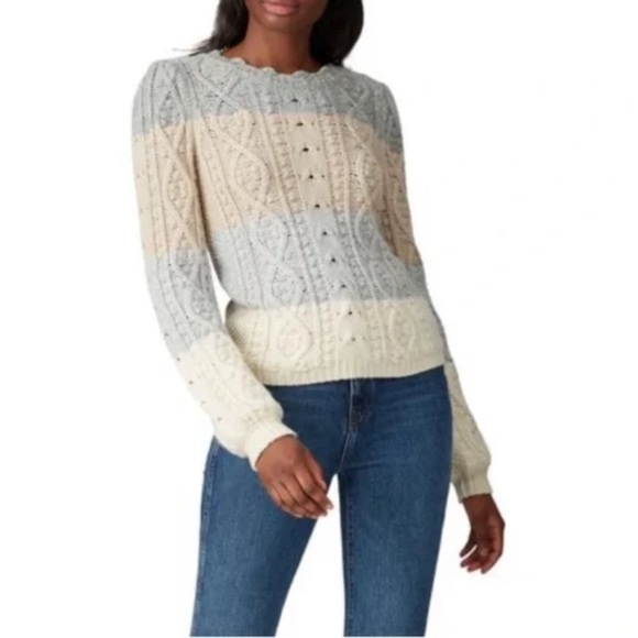 La Vie Rebecca Taylor Cable Striped Pullover sweater size XL - Picture 3 of 8